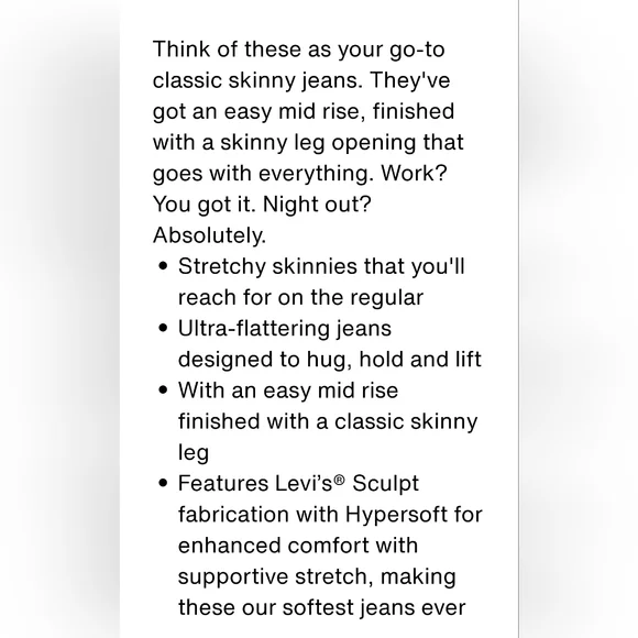 Levi's 711 Skinny Hypersoft Dark Wash Jeans - Picture 4 of 8